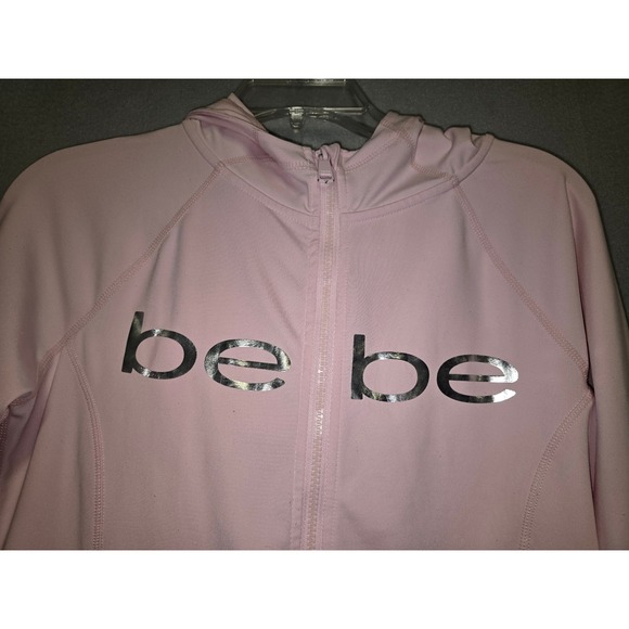 bebe Jackets & Blazers - BEBE Pink Metallic Logo Hooded Full Zip Up Jacket Women's Size M
